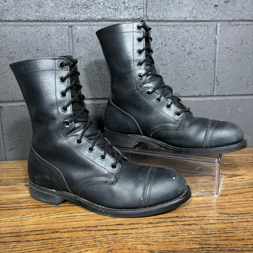 Vintage 1991 Addison Military Combat Boots Mens 10 R Black Leather Steel Toe USA